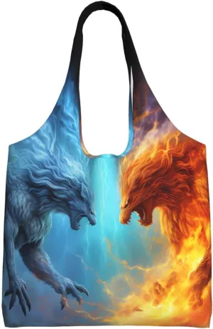 Canvas Tote Bag for Women Purse Fire vs ice art Handbags Totes Crossbody Shoulder Shopping Bag
