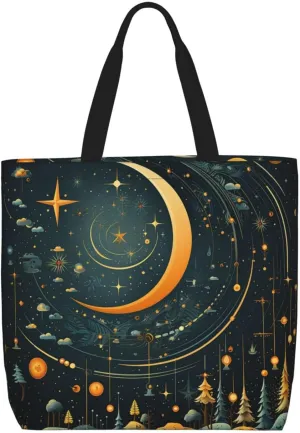 Canvas Tote Bag for Women Shoulder Tote Purse Reusable Grocery Bag Moon star diagram pattern Aesthetic Shopping Bags