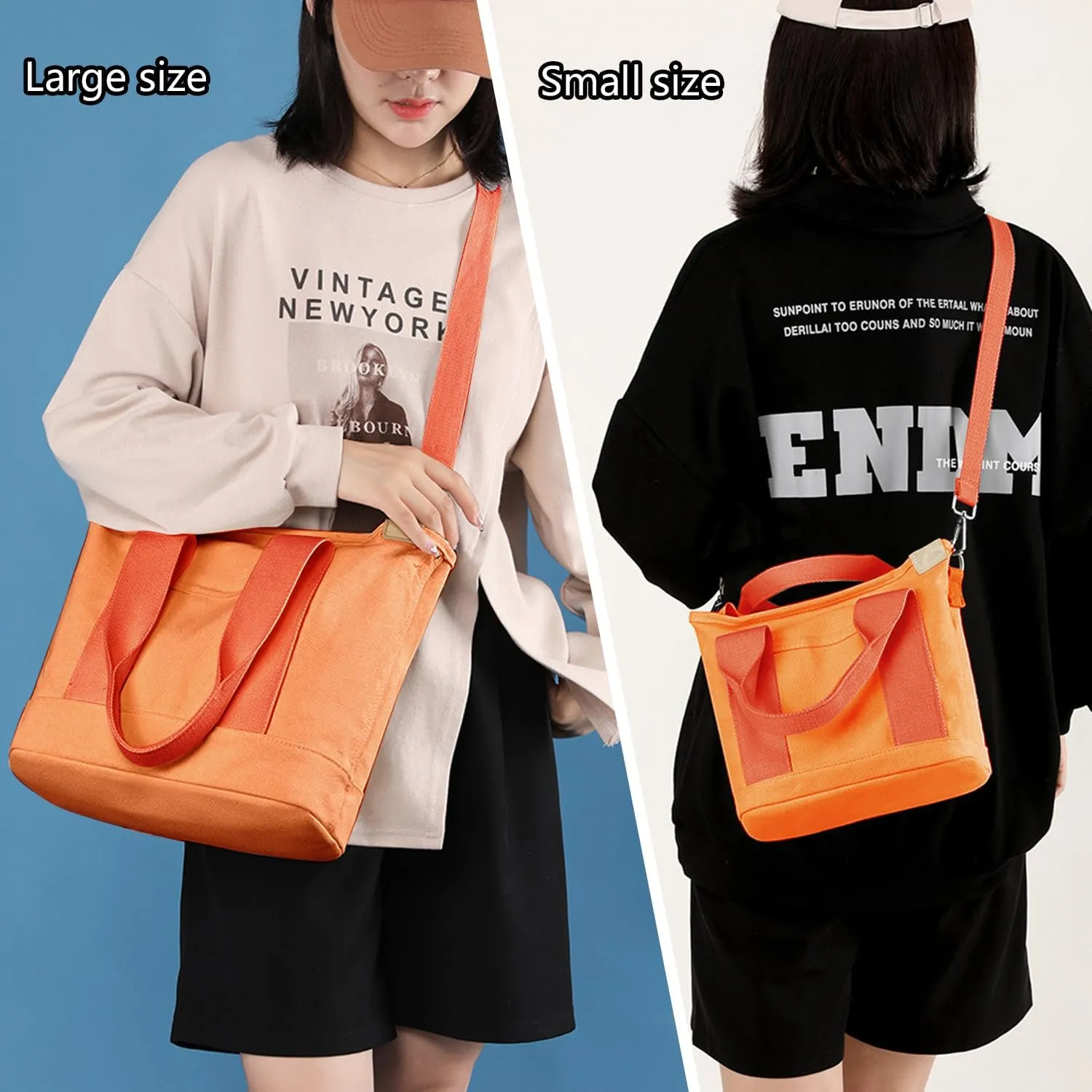 Canvas Tote Bag for Women,Small Totes Bags with Zipper Cute Crossbody Purse with Pockets Large Shoulder Handbag,2 Sizes
