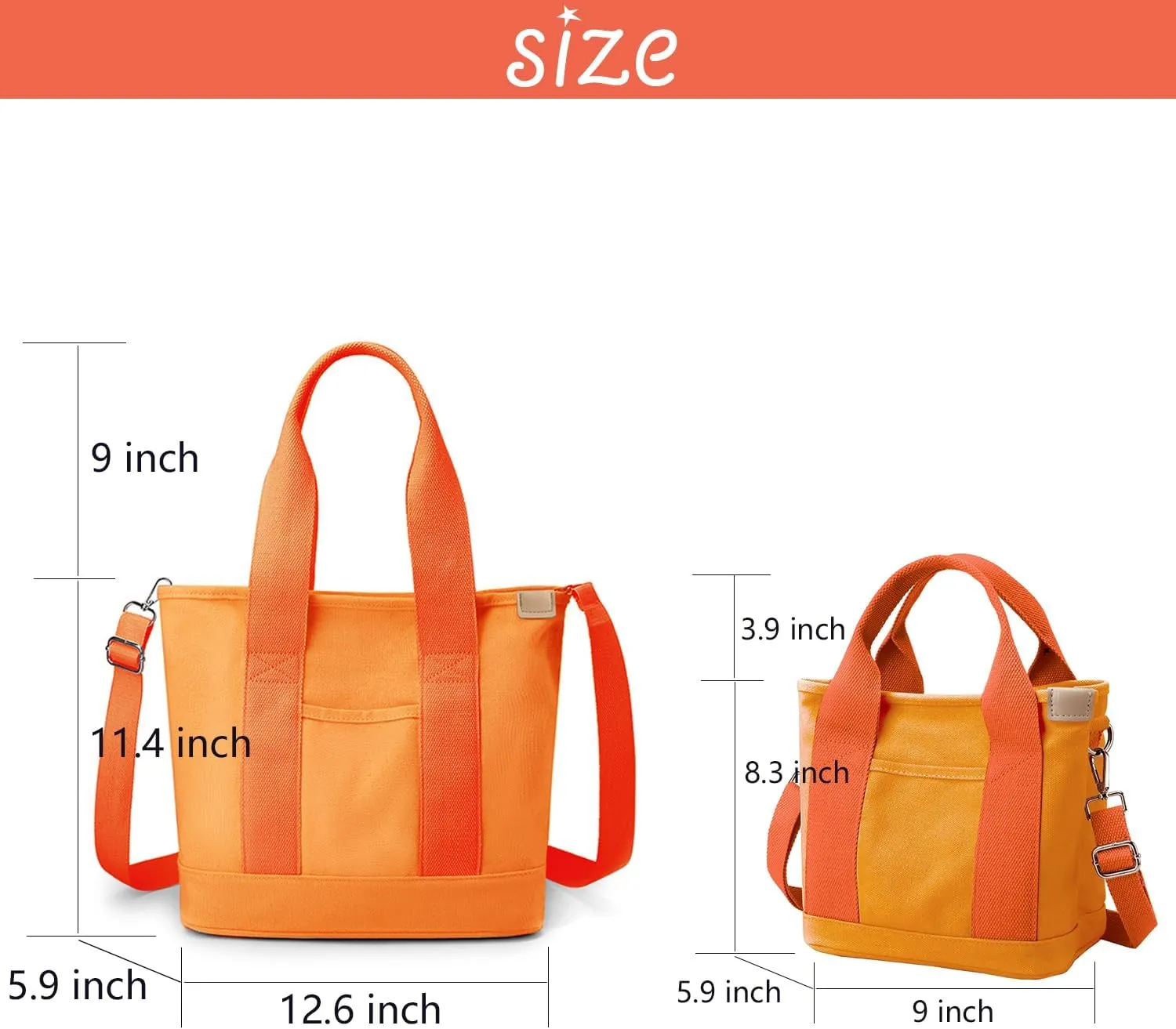 Canvas Tote Bag for Women,Small Totes Bags with Zipper Cute Crossbody Purse with Pockets Large Shoulder Handbag,2 Sizes