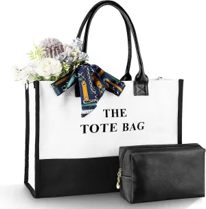 Canvas Work Bag, Personalized Tote Handbags with Extra Pouch for Travel College Office, Monogrammed Tote Gifts Bag