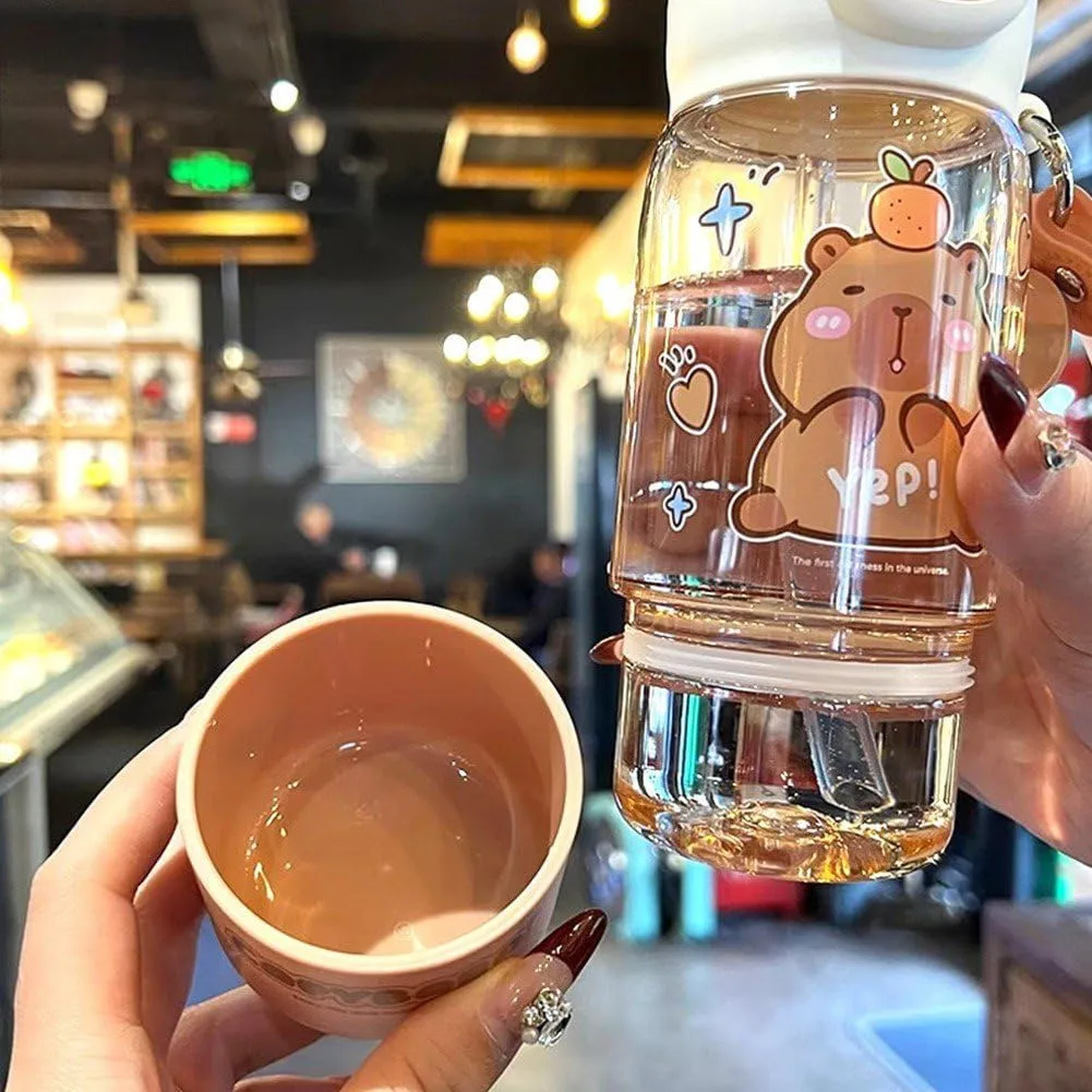 Capybara Water Cup with Straw Cute Water Bottle Kawaii Drink Jug for Kids and Girls in School Office on Travel