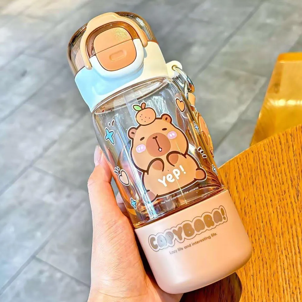 Capybara Water Cup with Straw Cute Water Bottle Kawaii Drink Jug for Kids and Girls in School Office on Travel