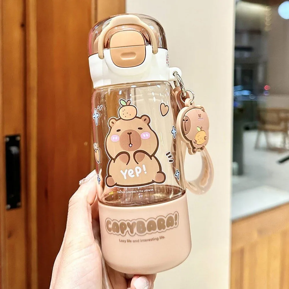 Capybara Water Cup with Straw Cute Water Bottle Kawaii Drink Jug for Kids and Girls in School Office on Travel