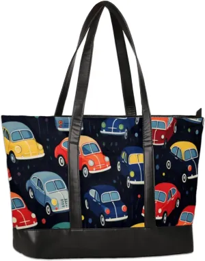 Car Themed Laptop Tote Bag for Women Work Bags Purse Cute Car Pattern Teacher Handbag Shoulder Bag fits 13-15.6 inch Laptop Work Purse Office Briefcase Handbag