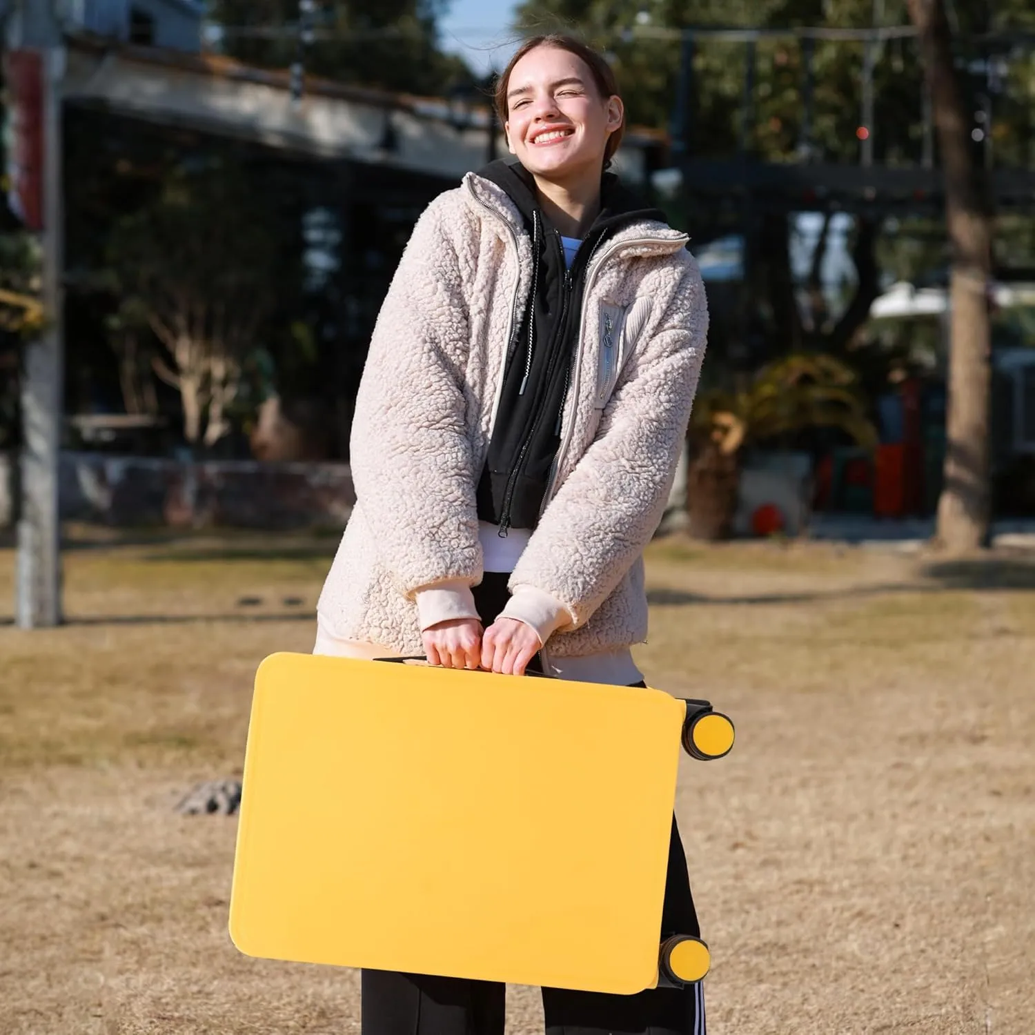 Carry On Luggage 20In Wide Handle PC Hardshell Suitcases with Spinner Wheels & TSA Lock Frameless Luggage Zipperless Luggage, Yellow