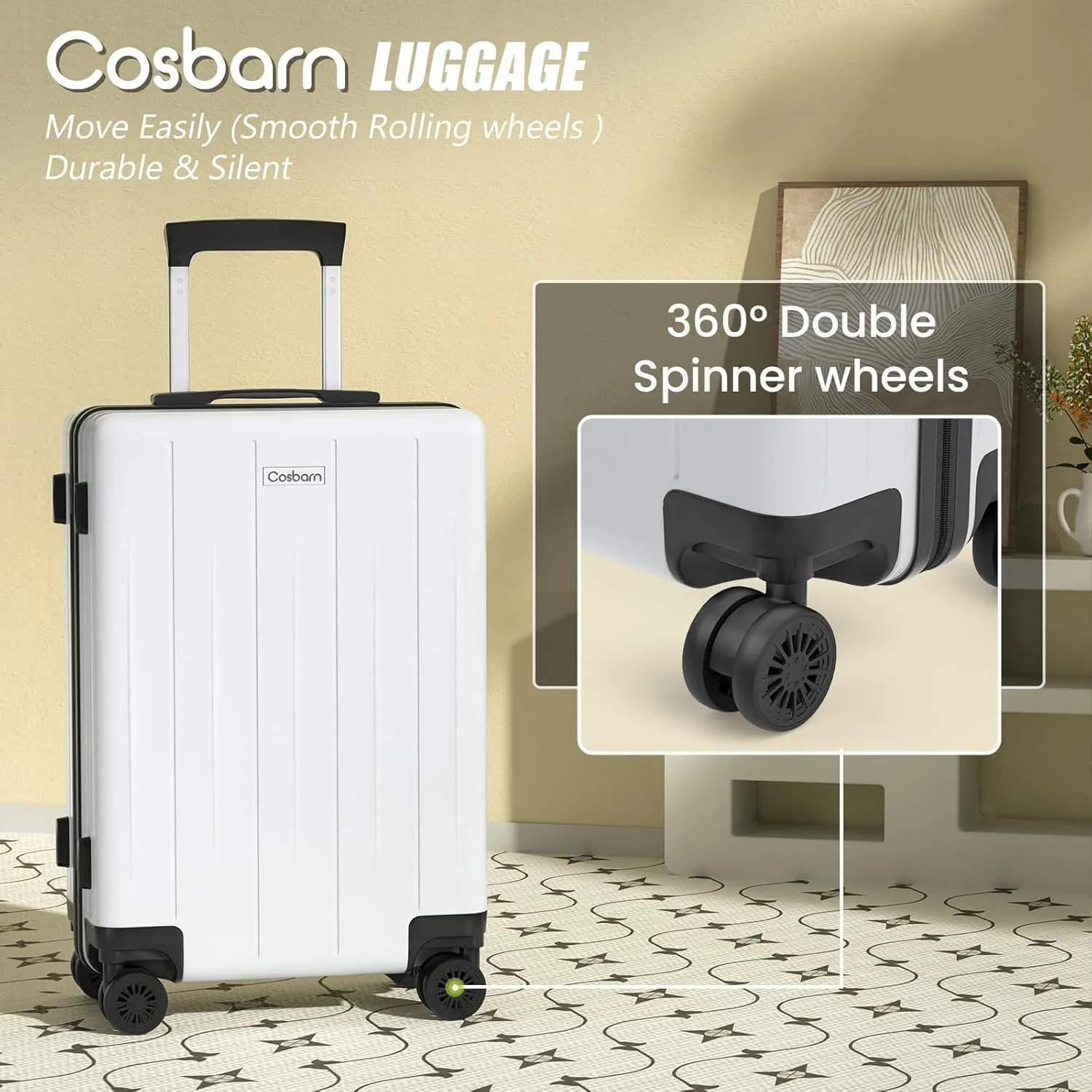 Carry On Luggage 22x14x9 Airline Approved, 20 inch Hard Shell Suitcase, ABS Hardside Suitcases, Lightweight Travel Luggage with 8 Silent Spinner Wheels, RoseGold