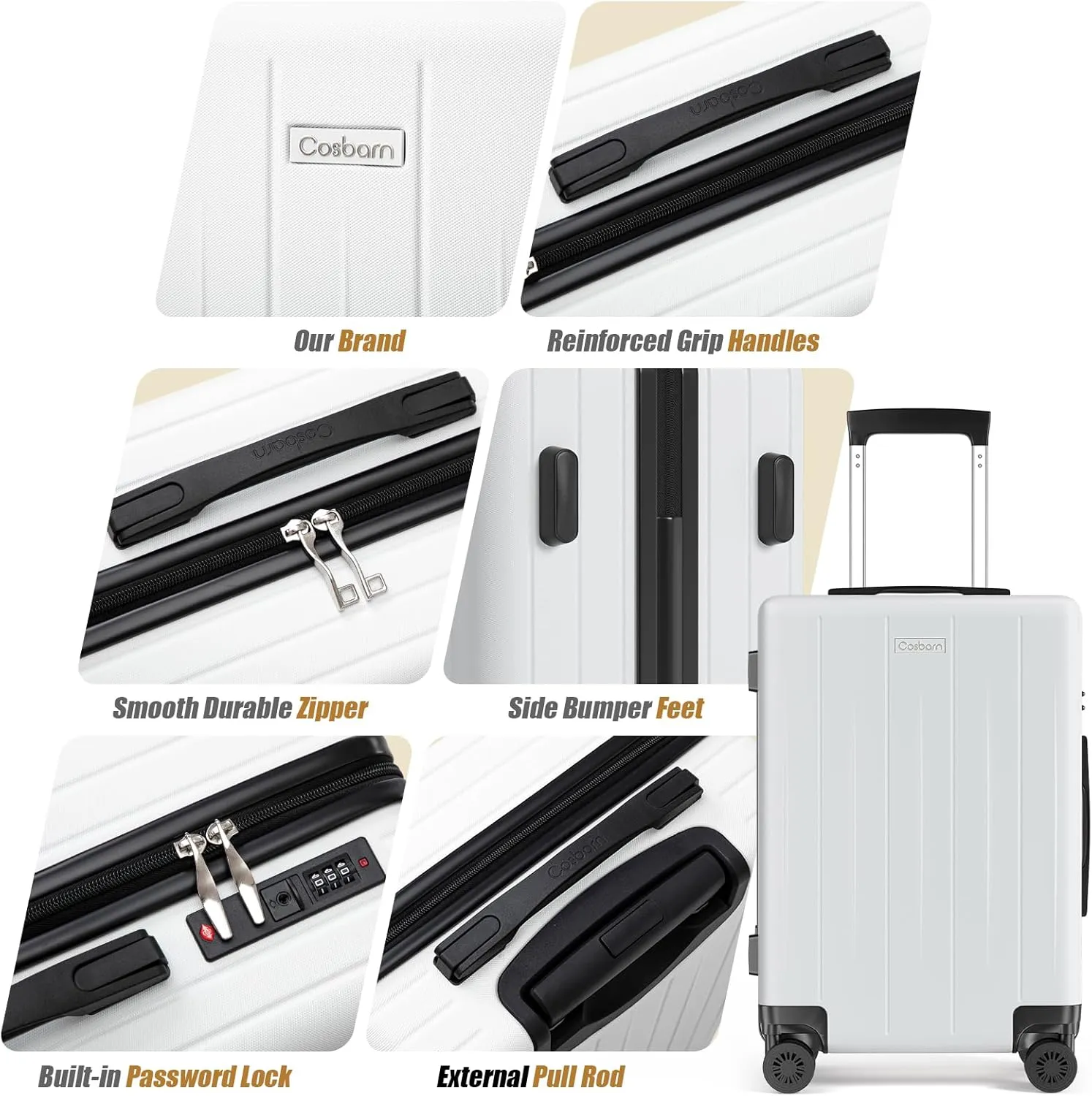 Carry On Luggage 22x14x9 Airline Approved, 20 inch Hard Shell Suitcase, ABS Hardside Suitcases, Lightweight Travel Luggage with 8 Silent Spinner Wheels, RoseGold