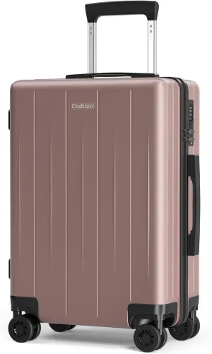 Carry On Luggage 22x14x9 Airline Approved, 20 inch Hard Shell Suitcase, ABS Hardside Suitcases, Lightweight Travel Luggage with 8 Silent Spinner Wheels, RoseGold