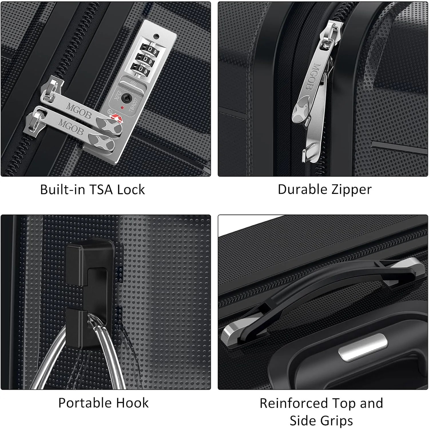 Carry On Luggage 22x14x9 Airline Approved, Hard Shell Suitcase with Spinner Wheels, PP Lightweight Luggages with TSA Lock, Carry-On Suitcases 20 Inch, Black