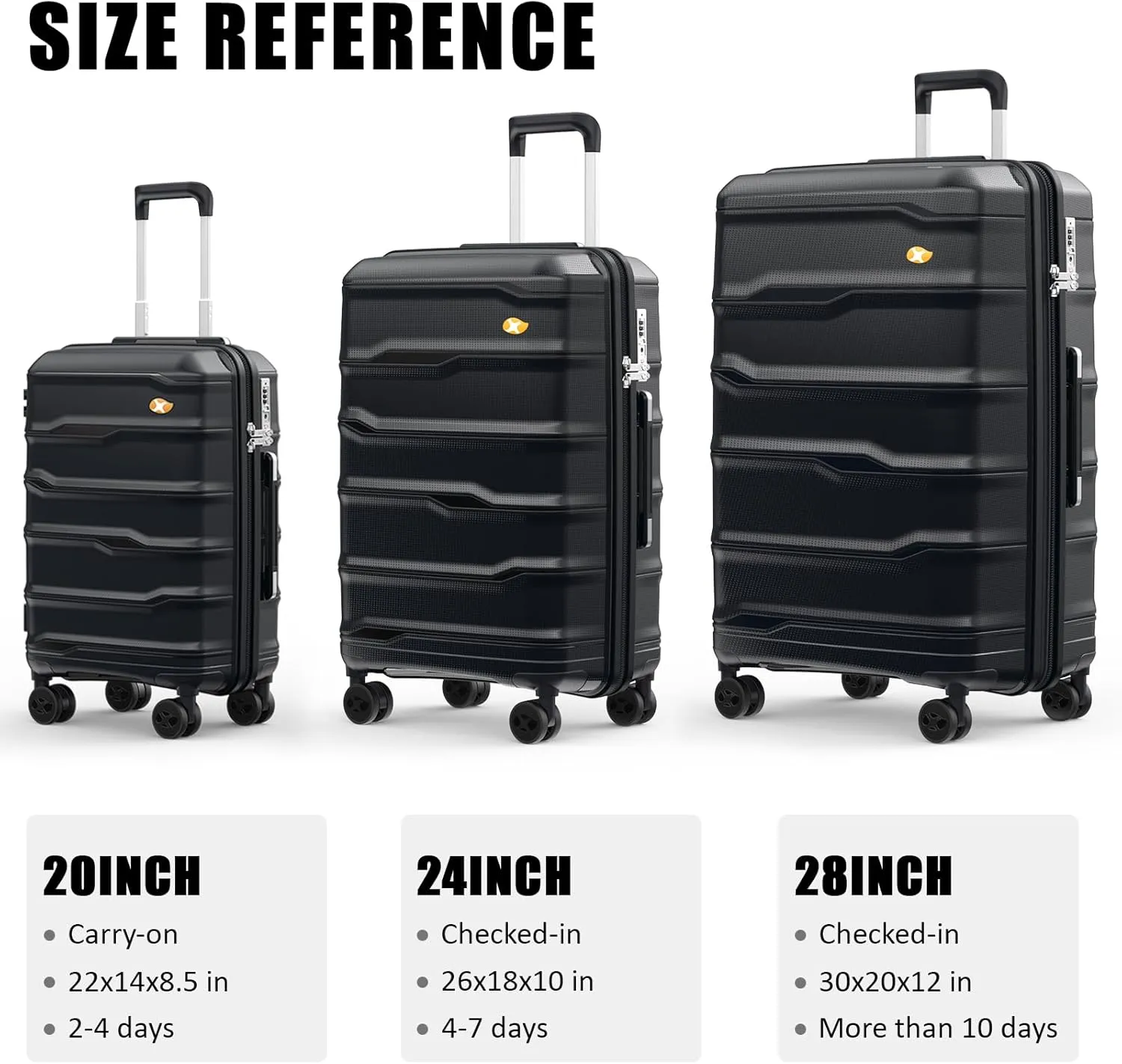 Carry On Luggage 22x14x9 Airline Approved, Hard Shell Suitcase with Spinner Wheels, PP Lightweight Luggages with TSA Lock, Carry-On Suitcases 20 Inch, Black