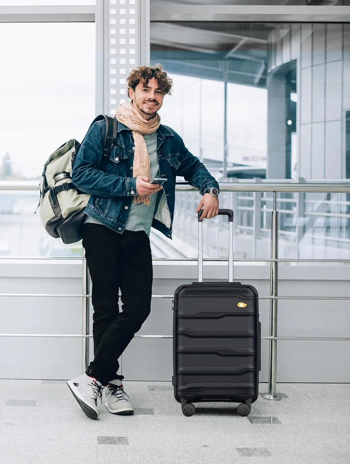 Carry On Luggage 22x14x9 Airline Approved, Hard Shell Suitcase with Spinner Wheels, PP Lightweight Luggages with TSA Lock, Carry-On Suitcases 20 Inch, Black