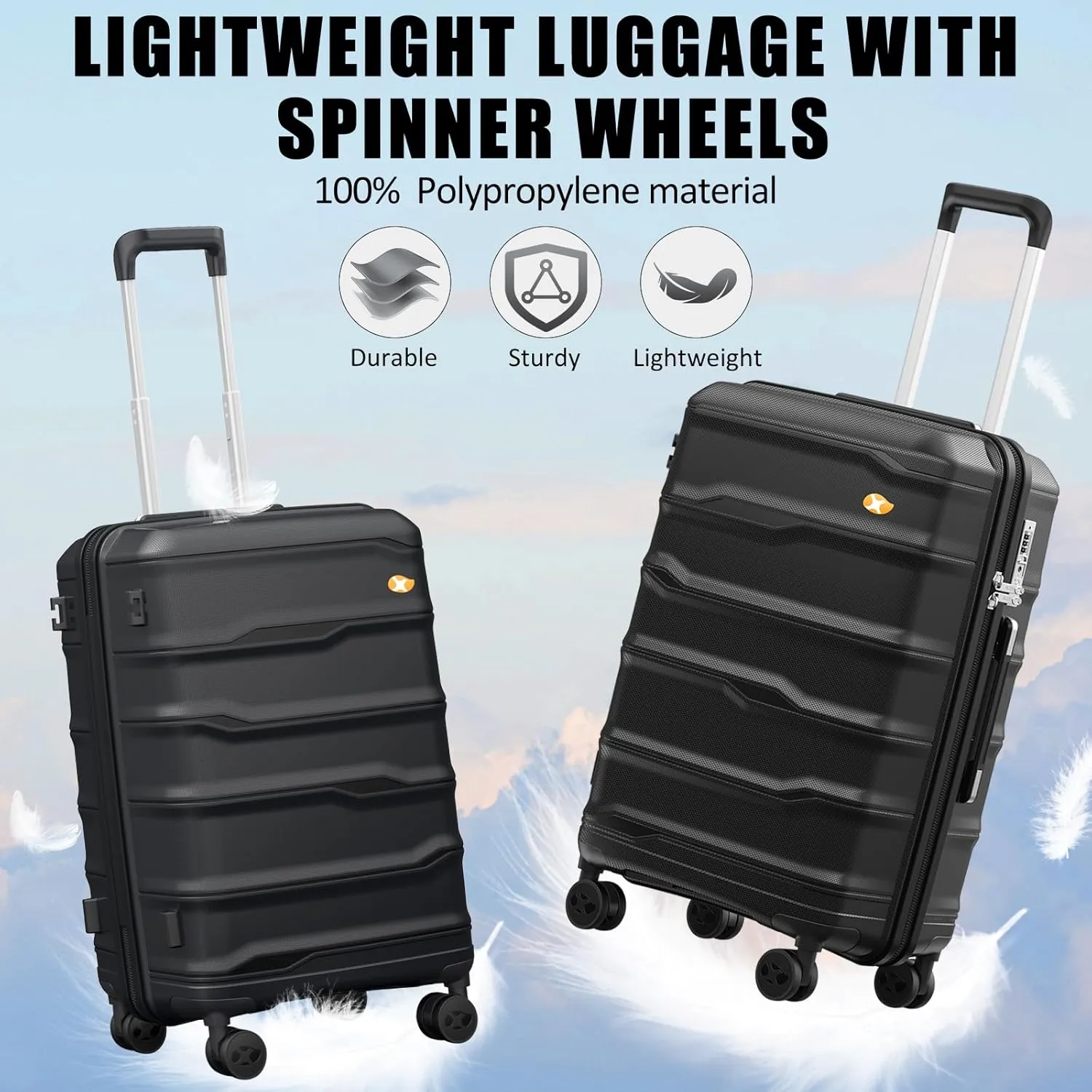 Carry On Luggage 22x14x9 Airline Approved, Hard Shell Suitcase with Spinner Wheels, PP Lightweight Luggages with TSA Lock, Carry-On Suitcases 20 Inch, Black