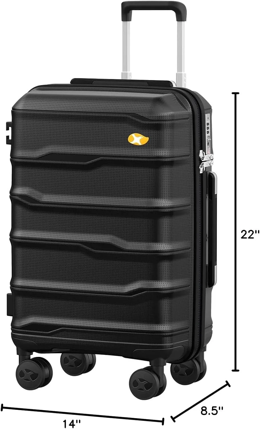 Carry On Luggage 22x14x9 Airline Approved, Hard Shell Suitcase with Spinner Wheels, PP Lightweight Luggages with TSA Lock, Carry-On Suitcases 20 Inch, Black