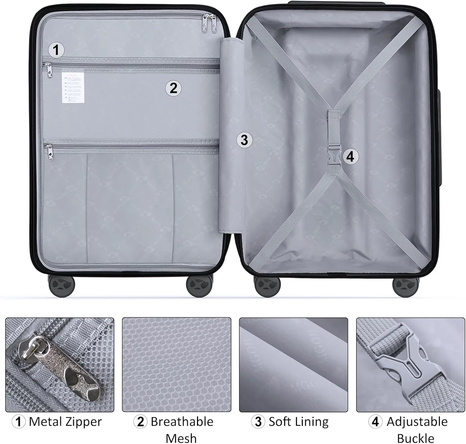 Carry On Luggage 22x14x9 Airline Approved, Hard Shell Suitcase with Spinner Wheels, PP Lightweight Luggages with TSA Lock, Carry-On Suitcases 20 Inch, Black