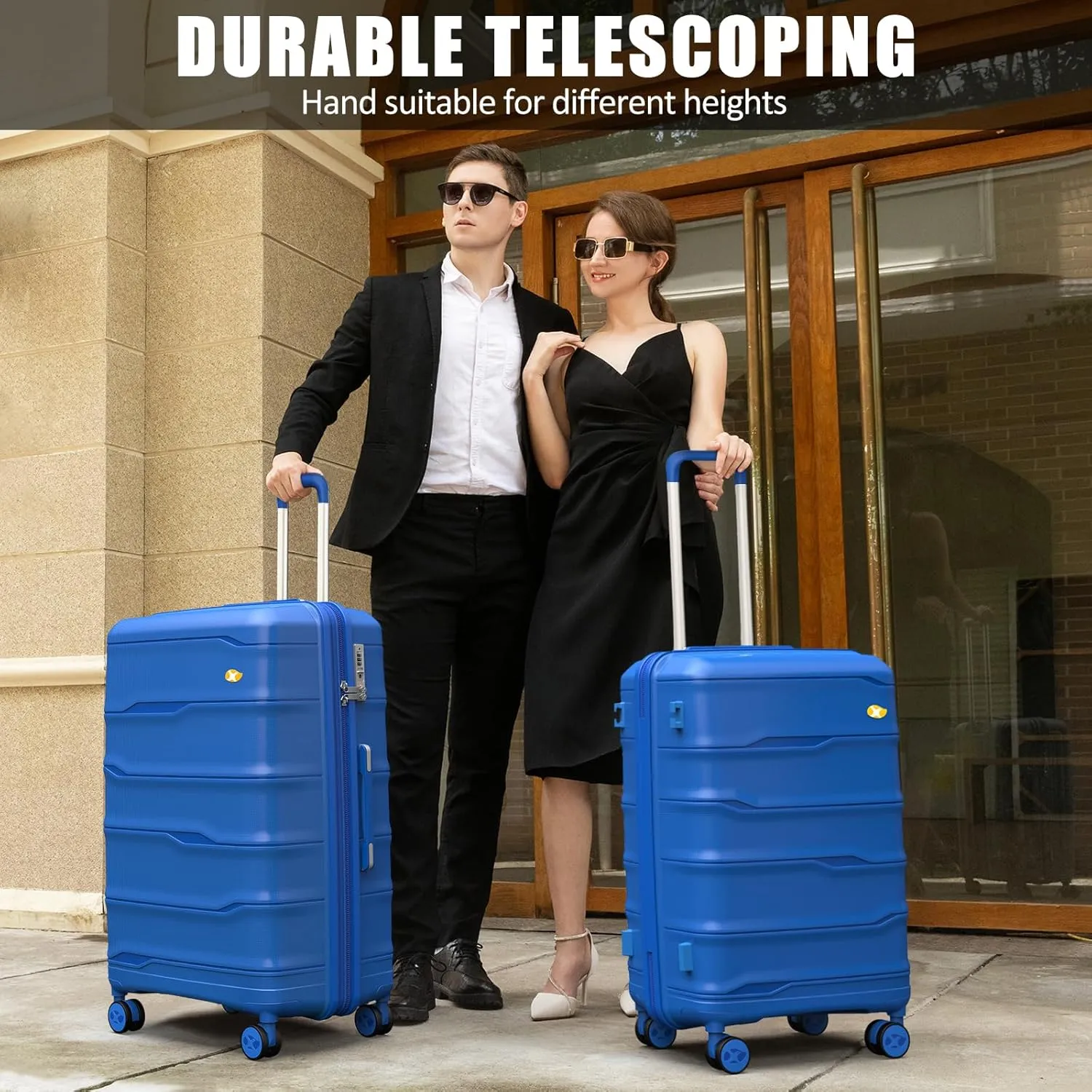Carry On Luggage 22x14x9 Airline Approved, Hard Shell Suitcase with Spinner Wheels, PP Lightweight Luggages with TSA Lock, Carry-On Suitcases 20 Inch, Blue