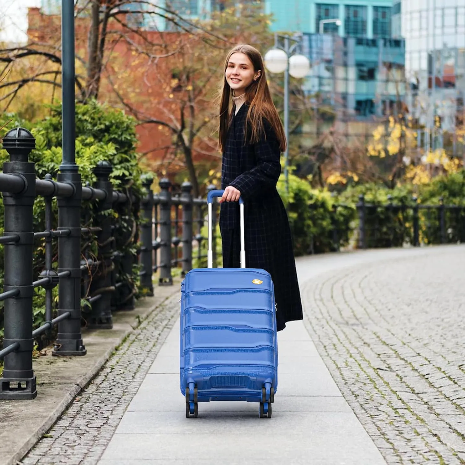 Carry On Luggage 22x14x9 Airline Approved, Hard Shell Suitcase with Spinner Wheels, PP Lightweight Luggages with TSA Lock, Carry-On Suitcases 20 Inch, Blue