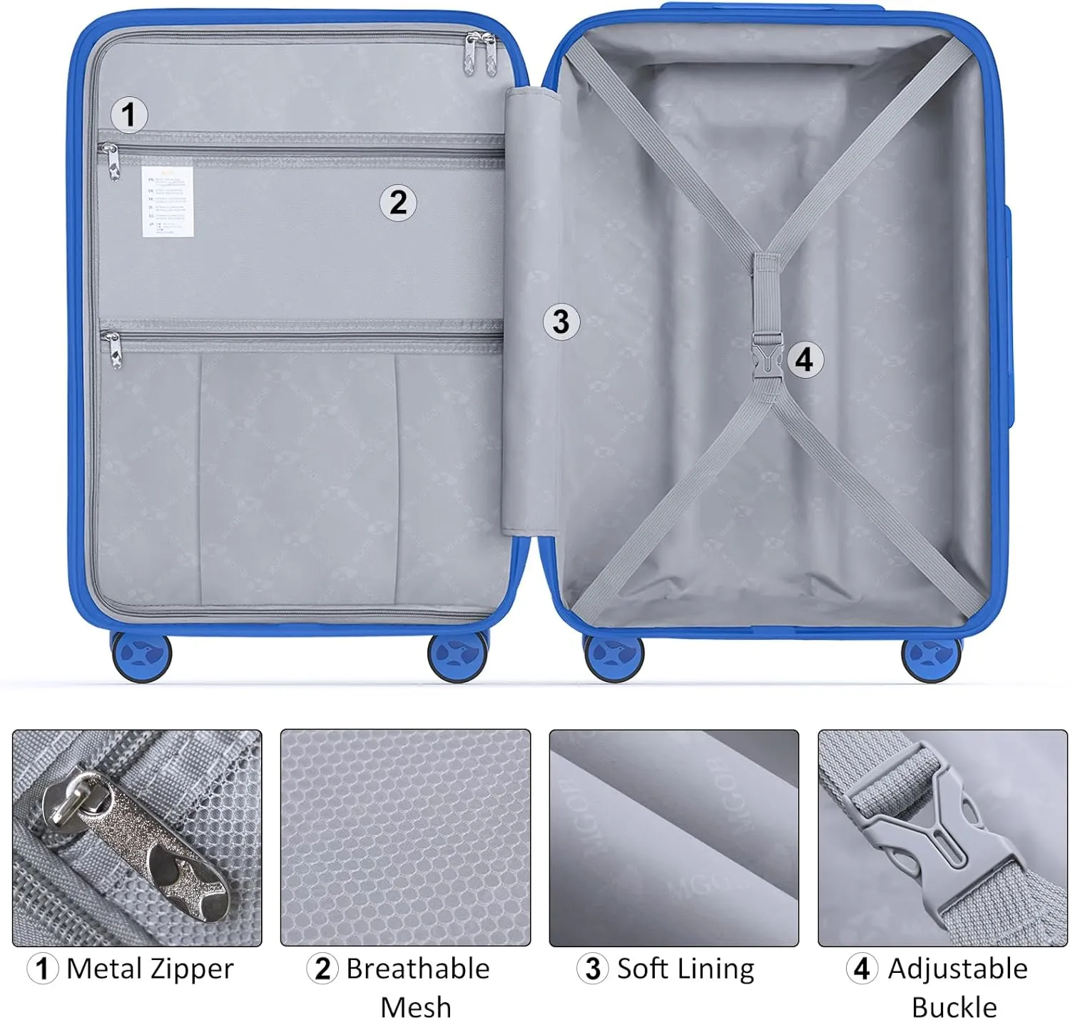 Carry On Luggage 22x14x9 Airline Approved, Hard Shell Suitcase with Spinner Wheels, PP Lightweight Luggages with TSA Lock, Carry-On Suitcases 20 Inch, Blue