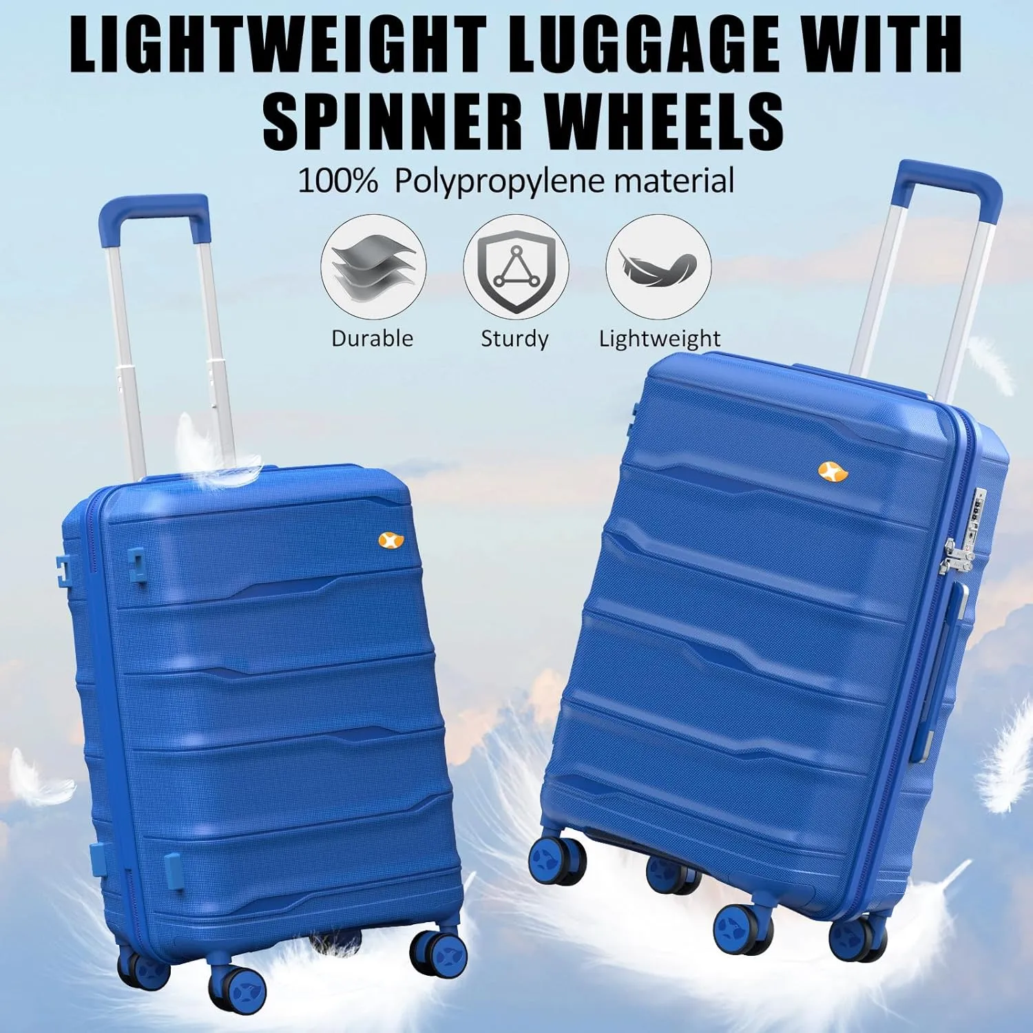 Carry On Luggage 22x14x9 Airline Approved, Hard Shell Suitcase with Spinner Wheels, PP Lightweight Luggages with TSA Lock, Carry-On Suitcases 20 Inch, Blue