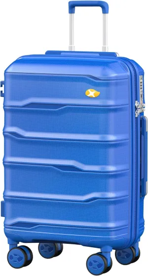 Carry On Luggage 22x14x9 Airline Approved, Hard Shell Suitcase with Spinner Wheels, PP Lightweight Luggages with TSA Lock, Carry-On Suitcases 20 Inch, Blue