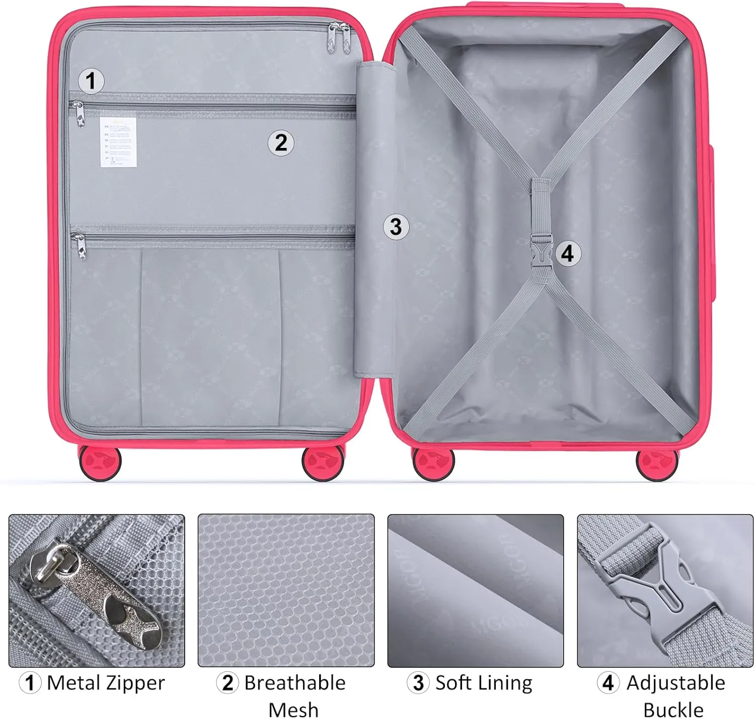 Carry On Luggage 22x14x9 Airline Approved, Hard Shell Suitcase with Spinner Wheels, PP Lightweight Luggages with TSA Lock, Carry-On Suitcases 20 Inch, Red