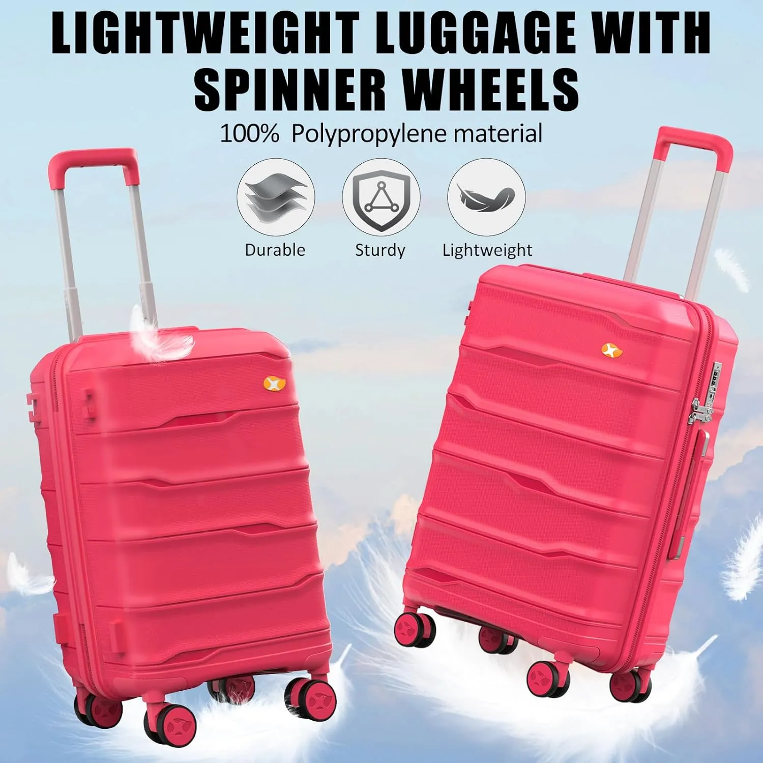 Carry On Luggage 22x14x9 Airline Approved, Hard Shell Suitcase with Spinner Wheels, PP Lightweight Luggages with TSA Lock, Carry-On Suitcases 20 Inch, Red