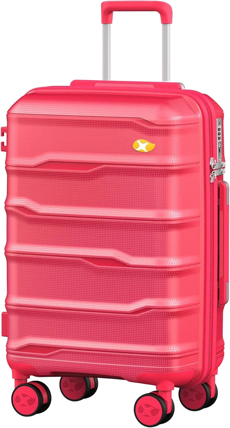 Carry On Luggage 22x14x9 Airline Approved, Hard Shell Suitcase with Spinner Wheels, PP Lightweight Luggages with TSA Lock, Carry-On Suitcases 20 Inch, Red