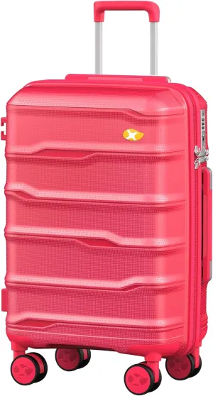 Carry On Luggage 22x14x9 Airline Approved, Hard Shell Suitcase with Spinner Wheels, PP Lightweight Luggages with TSA Lock, Carry-On Suitcases 20 Inch, Red