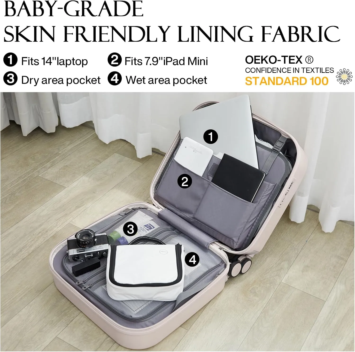 Carry on Luggage, Mixi Suitcase Spinner Wheels Luggage Hardshell Lightweight Rolling Suitcases PC with Cover & TSA Lock for Business Travel