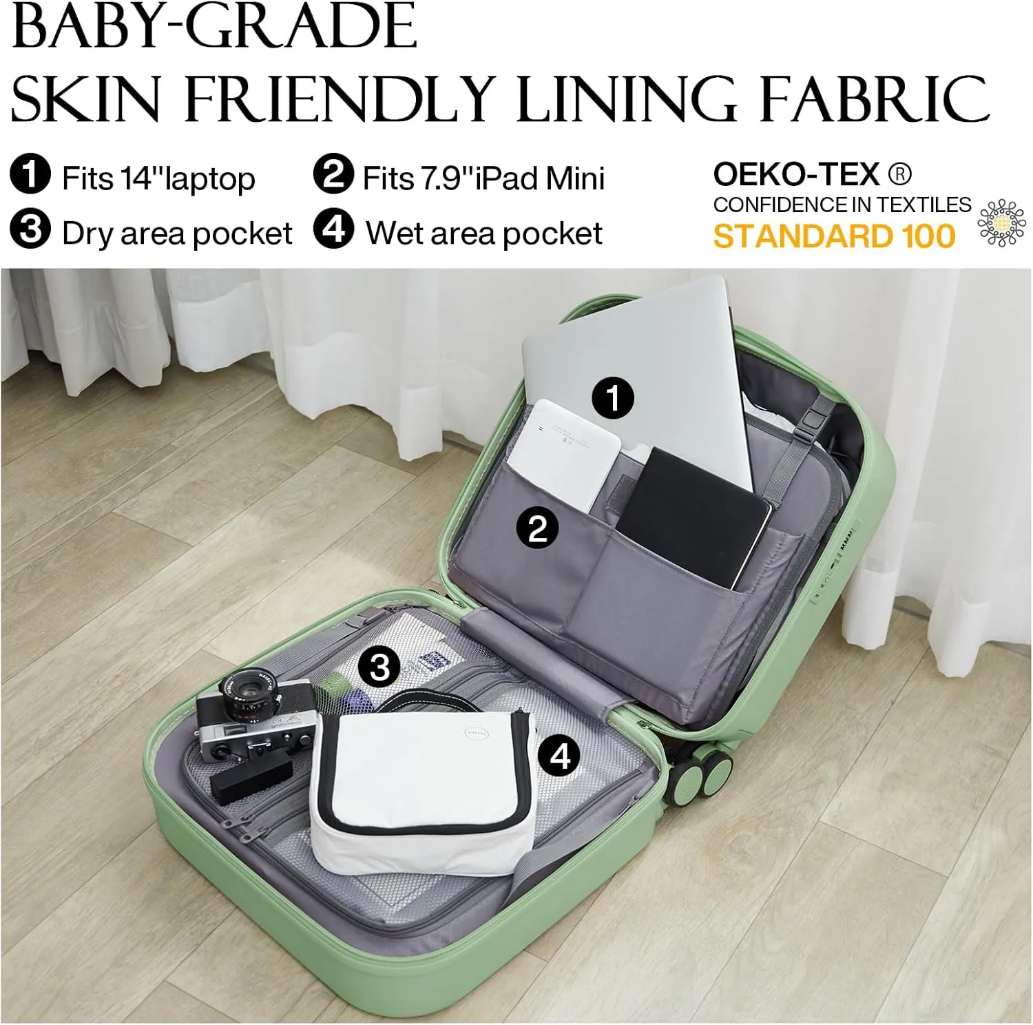 Carry on Luggage, Mixi Suitcase Spinner Wheels Luggage Hardshell Lightweight Rolling Suitcases PC with Cover & TSA Lock for Business Travel
