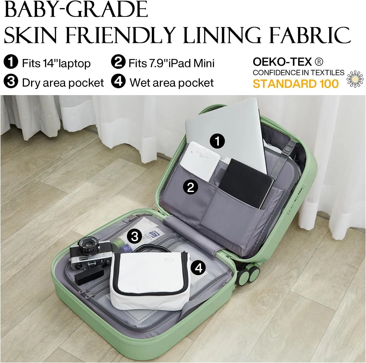 Carry on Luggage, Mixi Suitcase Spinner Wheels Luggage Hardshell Lightweight Rolling Suitcases PC with Cover & TSA Lock for Business Travel