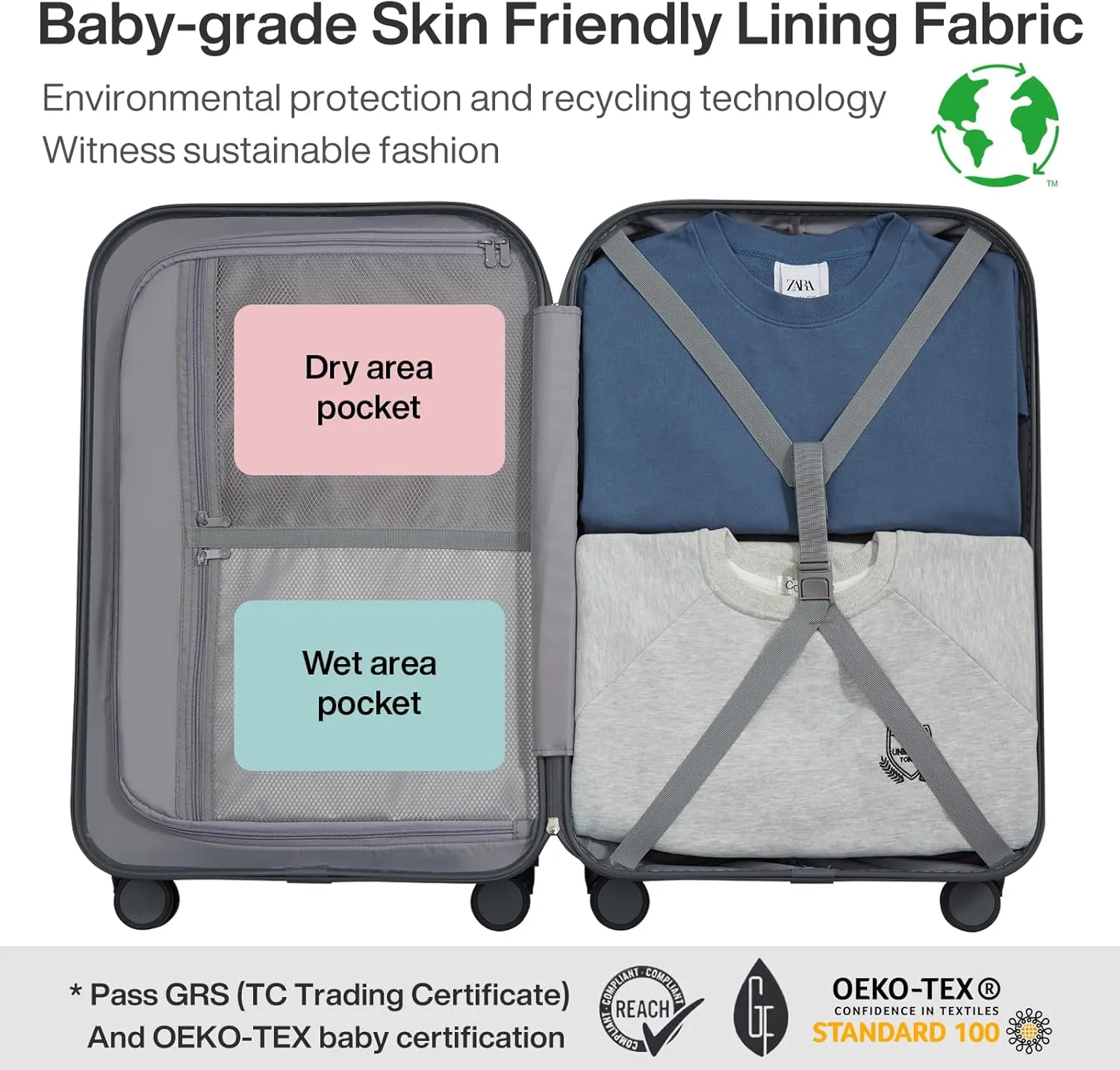 Carry on Luggage, Mixi Suitcase Spinner Wheels Luggage Hardshell Lightweight Rolling Suitcases PC with Cover & TSA Lock for Business Travel