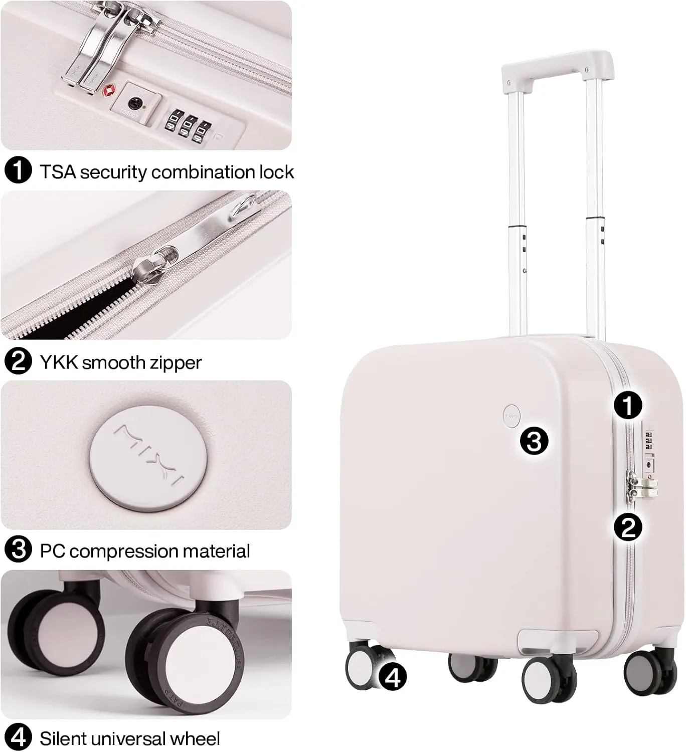 Carry on Luggage, Mixi Suitcase Spinner Wheels Luggage Hardshell Lightweight Rolling Suitcases PC with Cover & TSA Lock for Business Travel