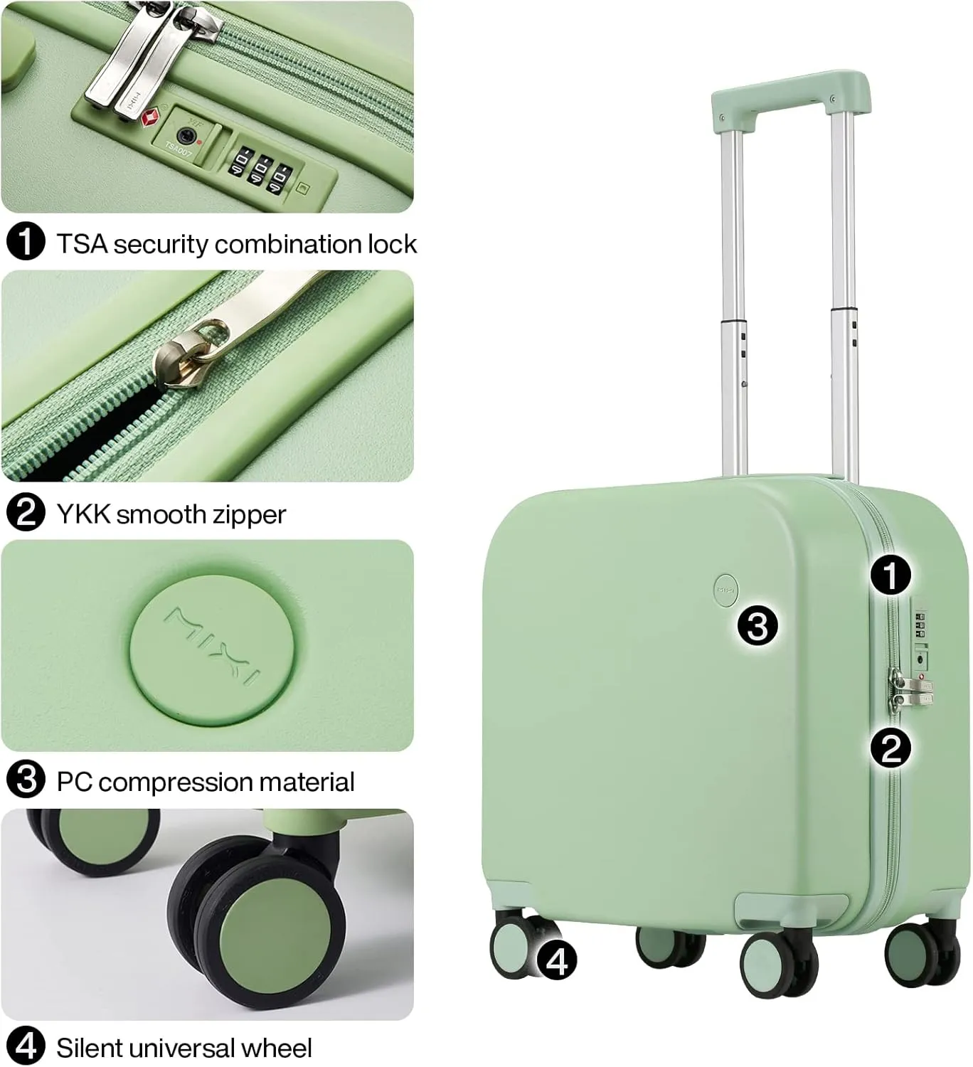 Carry on Luggage, Mixi Suitcase Spinner Wheels Luggage Hardshell Lightweight Rolling Suitcases PC with Cover & TSA Lock for Business Travel