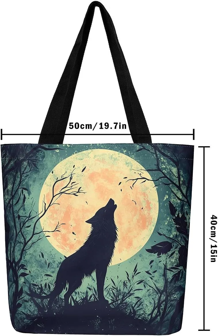 Cartoon Animal Canvas Tote Bag 19.7x5.1 Inch Adults Shoulder Handbags for Shopping Gym
