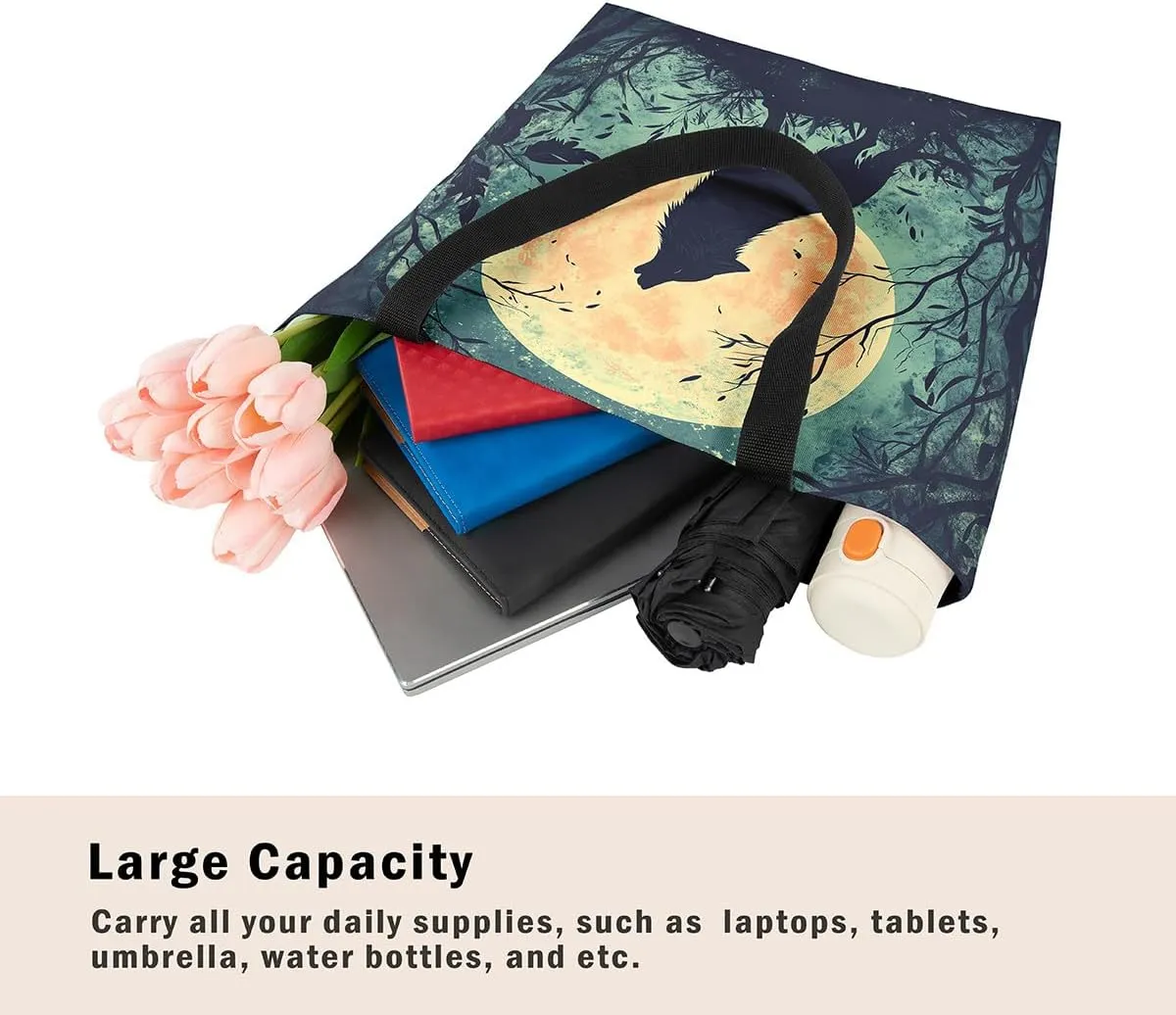 Cartoon Animal Canvas Tote Bag 19.7x5.1 Inch Adults Shoulder Handbags for Shopping Gym