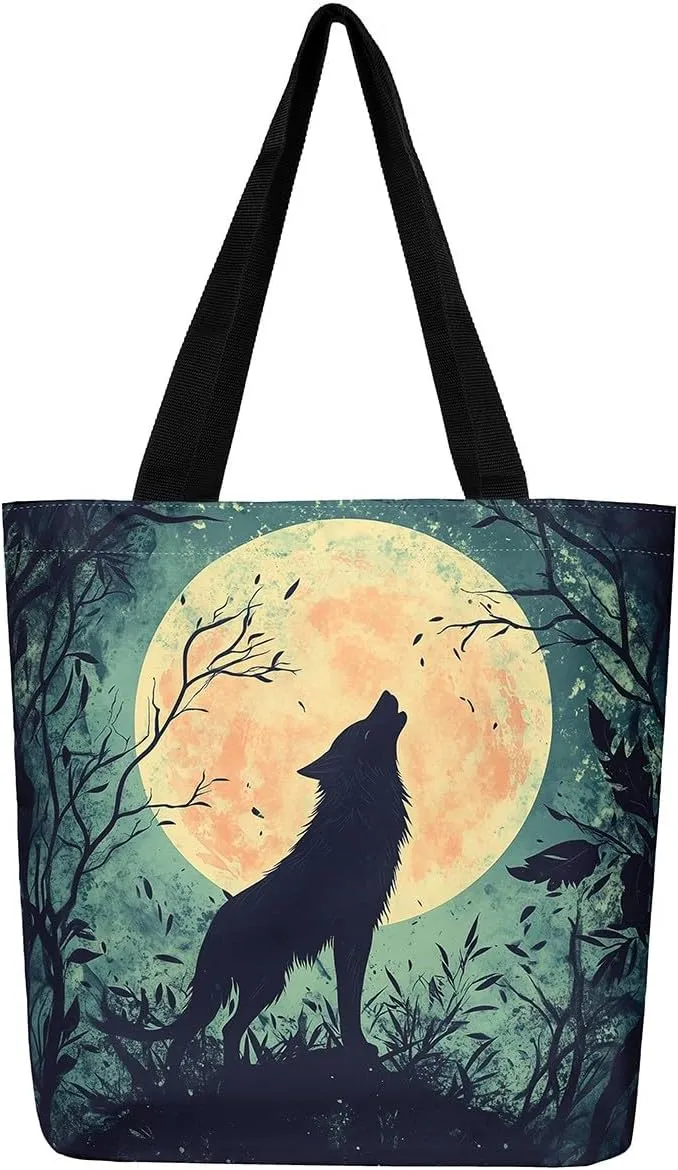 Cartoon Animal Canvas Tote Bag 19.7x5.1 Inch Adults Shoulder Handbags for Shopping Gym