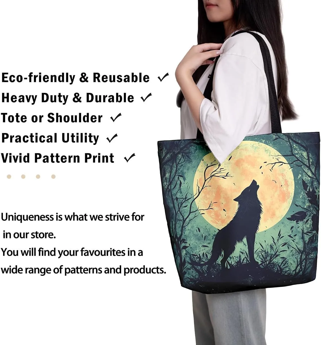 Cartoon Animal Canvas Tote Bag 19.7x5.1 Inch Adults Shoulder Handbags for Shopping Gym