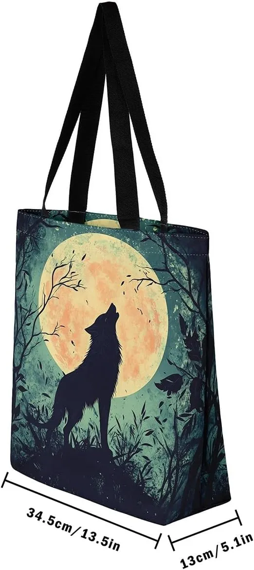 Cartoon Animal Canvas Tote Bag 19.7x5.1 Inch Adults Shoulder Handbags for Shopping Gym