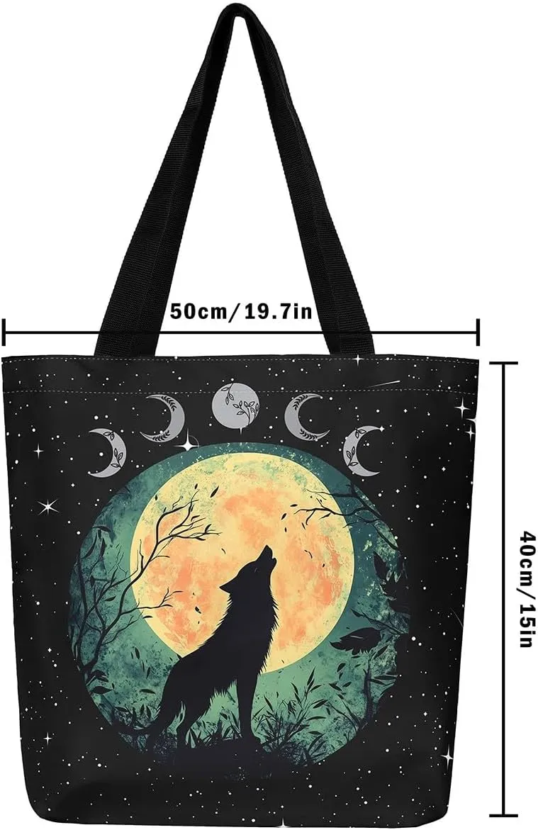 Cartoon Animal Canvas Tote Bag 19.7x5.1 Inch Adults Shoulder Handbags for Shopping Gym
