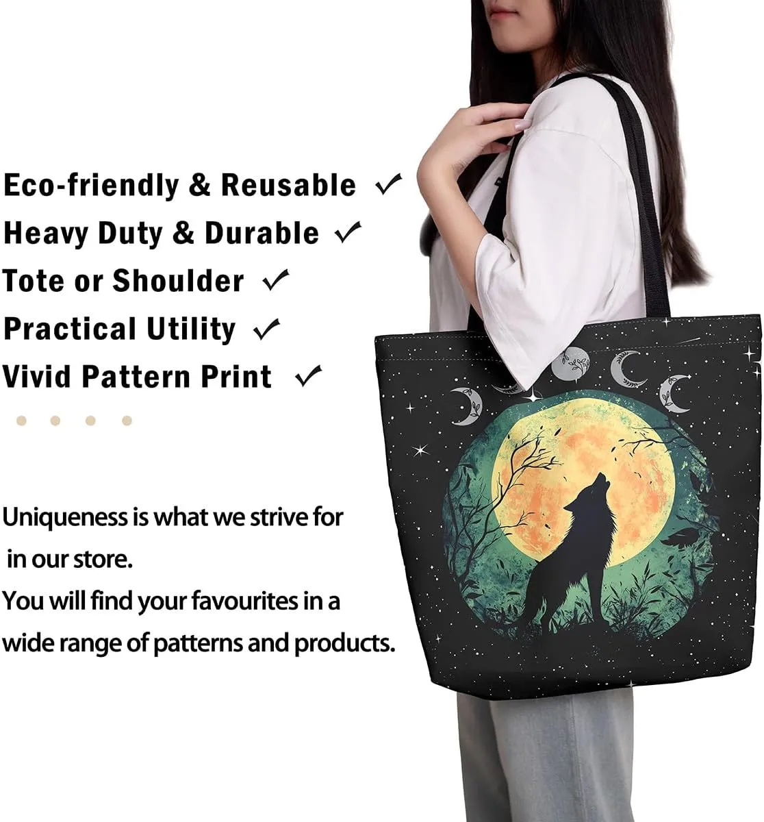 Cartoon Animal Canvas Tote Bag 19.7x5.1 Inch Adults Shoulder Handbags for Shopping Gym