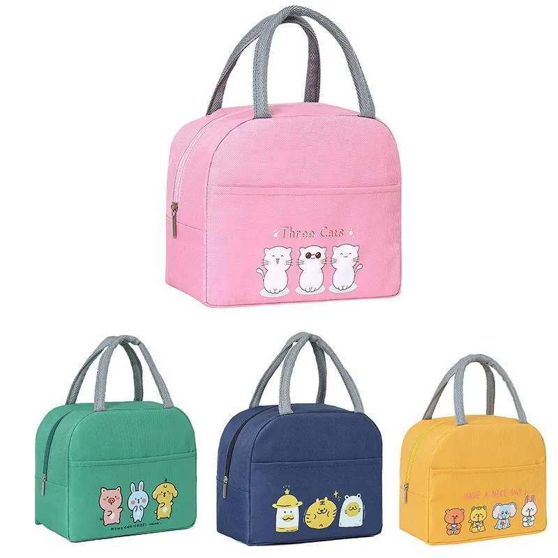 Cartoon Bento Bag 1PC 4Colours 22x13x19cm Thermal Insulated