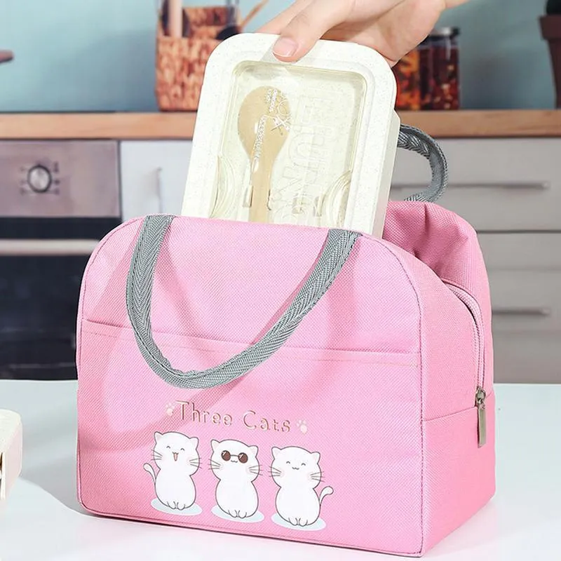 Cartoon Bento Bag 1PC 4Colours 22x13x19cm Thermal Insulated