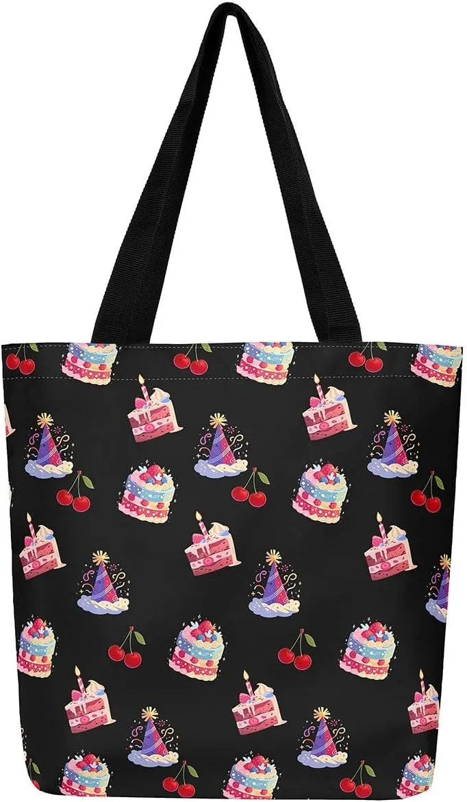 Cartoon Canvas Tote Bag 19.7x5.1 Inch Cute Decor Shoulder Handbags for Shopping Gym