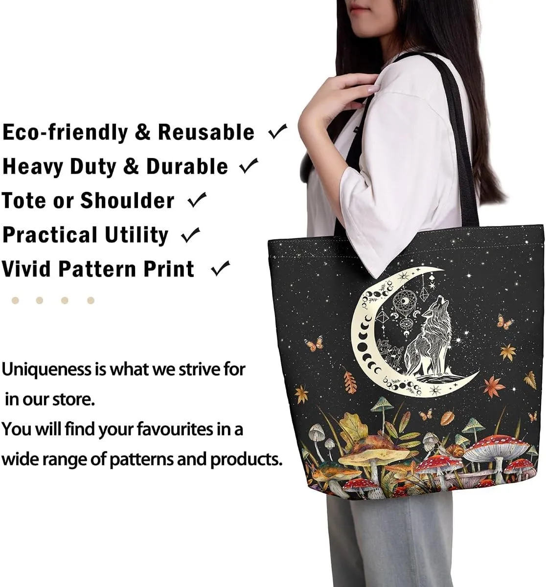 Cartoon Canvas Tote Bag 19.7x5.1 Inch Cute Decor Shoulder Handbags for Shopping Gym