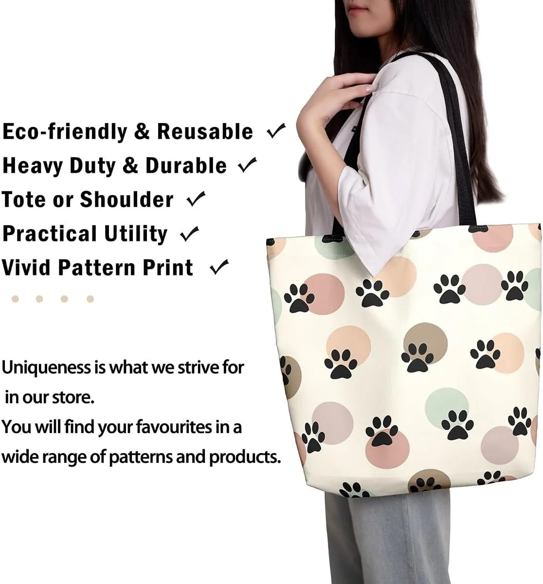 Cartoon Canvas Tote Bag 19.7x5.1 Inch Cute Decor Shoulder Handbags for Shopping Gym