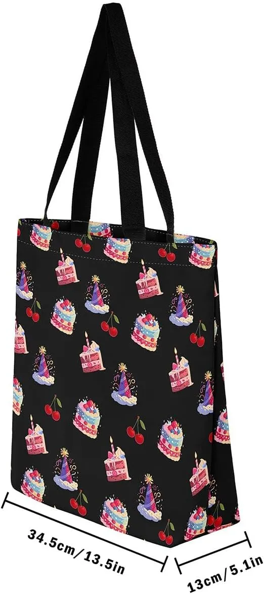 Cartoon Canvas Tote Bag 19.7x5.1 Inch Cute Decor Shoulder Handbags for Shopping Gym