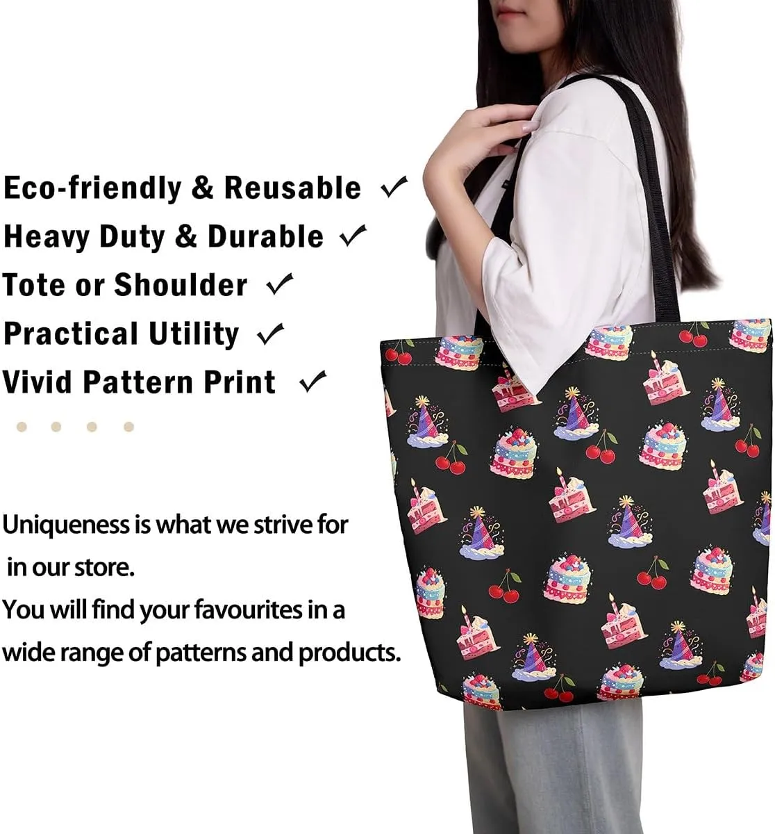 Cartoon Canvas Tote Bag 19.7x5.1 Inch Cute Decor Shoulder Handbags for Shopping Gym