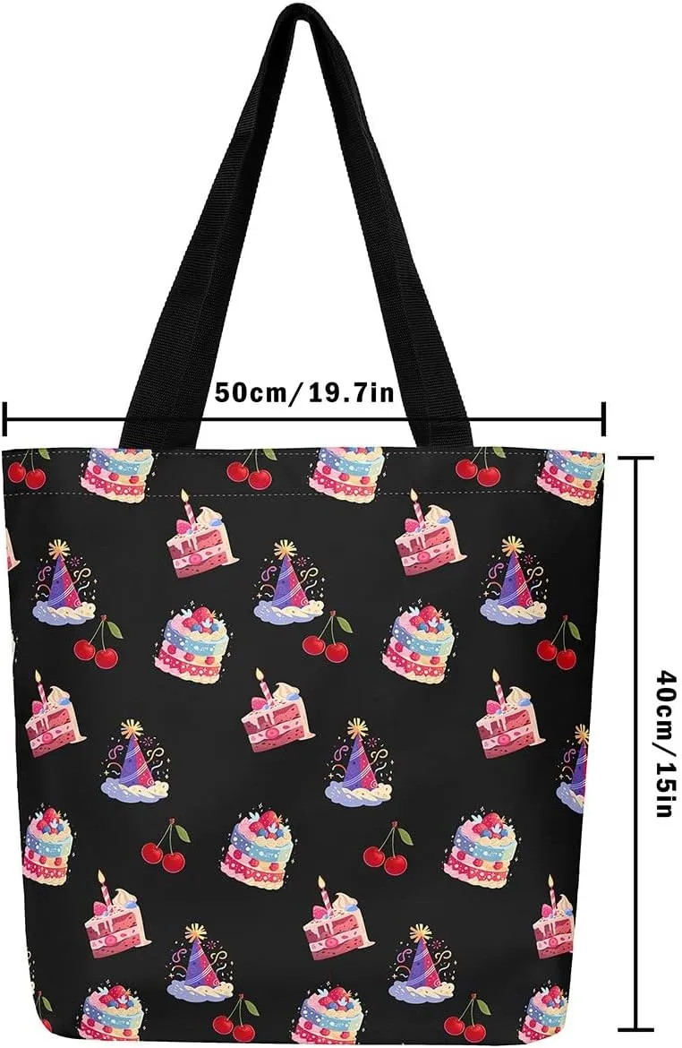 Cartoon Canvas Tote Bag 19.7x5.1 Inch Cute Decor Shoulder Handbags for Shopping Gym