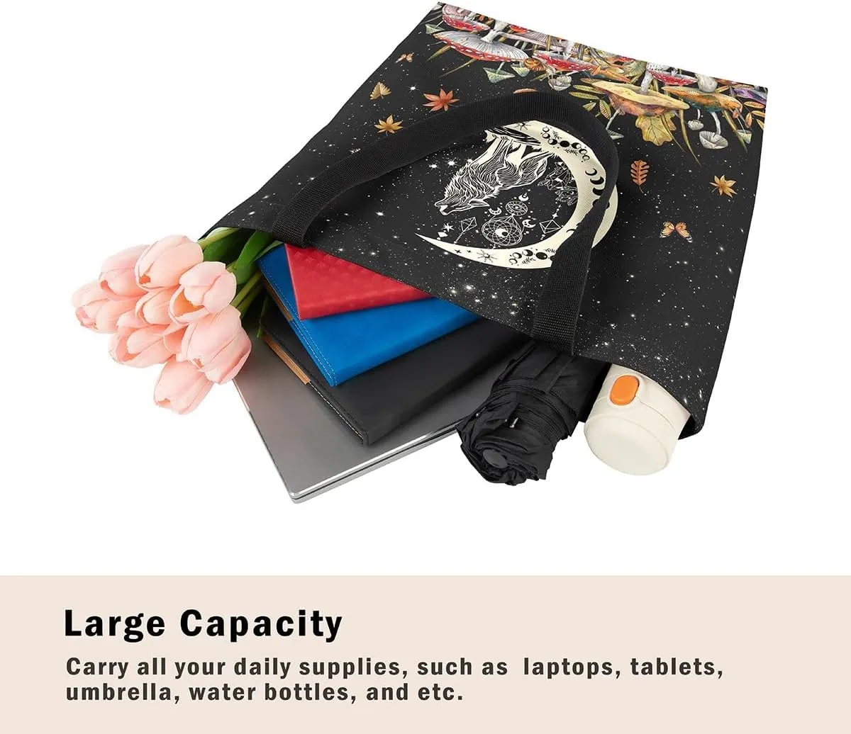 Cartoon Canvas Tote Bag 19.7x5.1 Inch Cute Decor Shoulder Handbags for Shopping Gym
